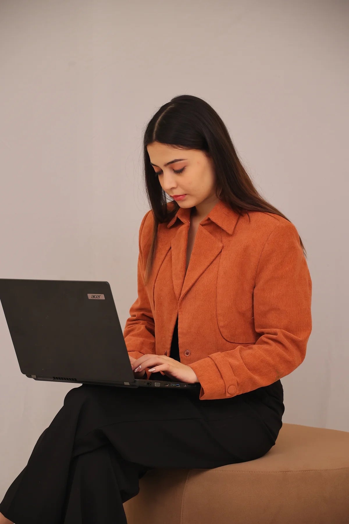 Terracotta Muse – Cropped Corduroy Blazer