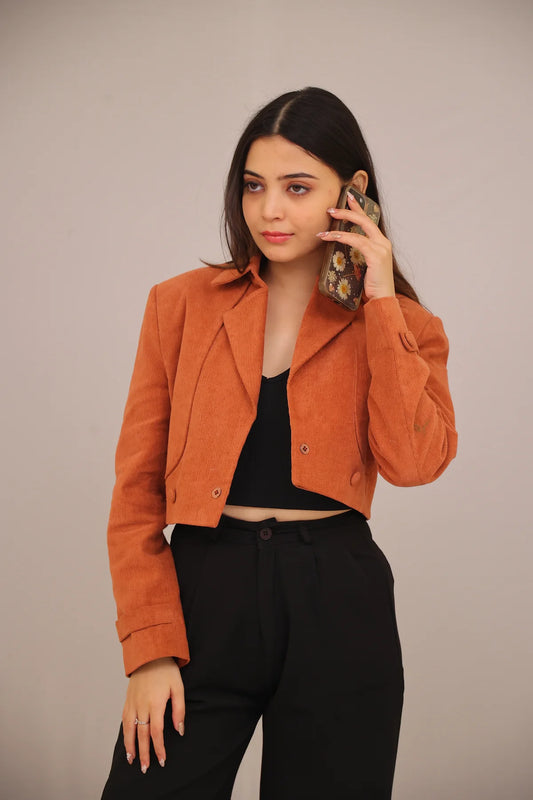 Terracotta Muse – Cropped Corduroy Blazer