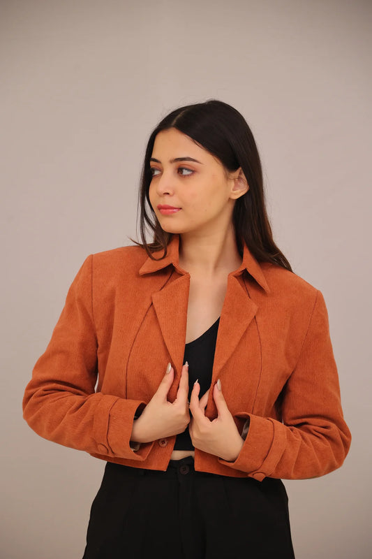Terracotta Muse – Cropped Corduroy Blazer